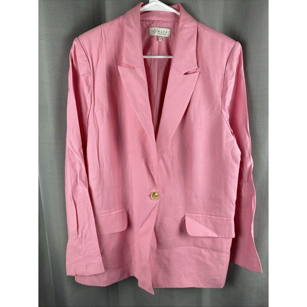 Wayf Womens Sz M Pink Long Sleeve Single Button Blazer With Shoulder Pads